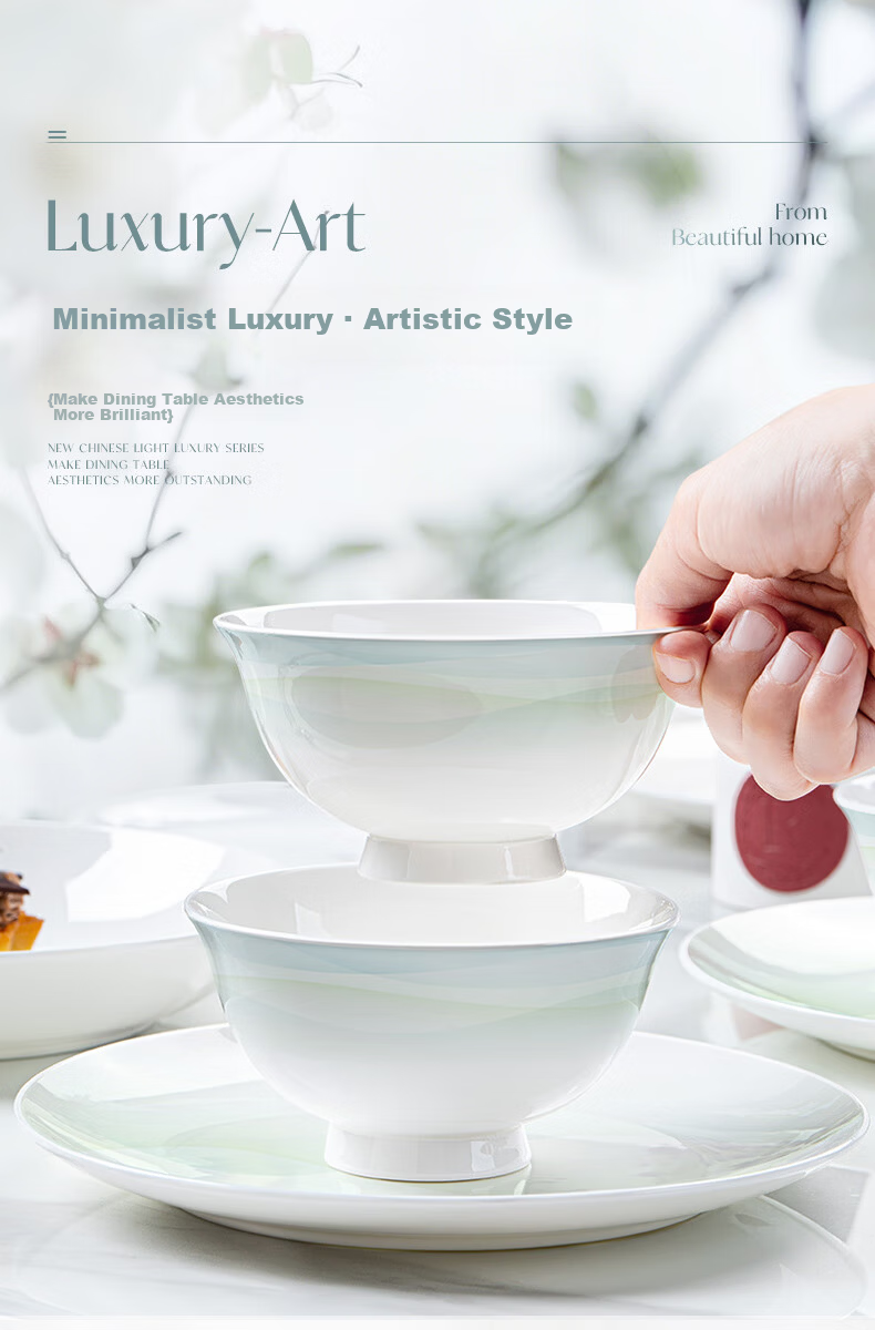 NINE CRANES Jingdezhen Ceramic Rice Bowl Set, 4.5-Inch High-Temperature Porcelain Bowls, Luxury Home Dining, 10 Pieces 1
