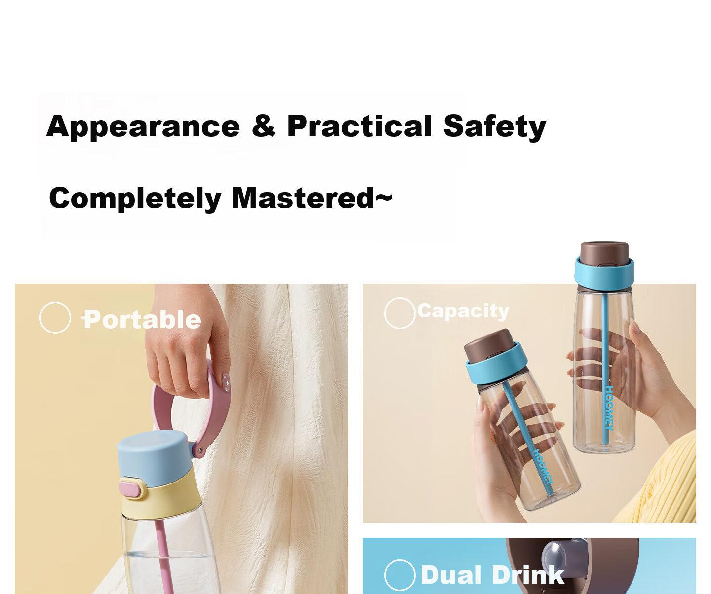 HOOMEY Straw Water Bottle High-Value Women's 2026 New Large Capacity Portable Plastic Sports Cup Tritan Summer 3