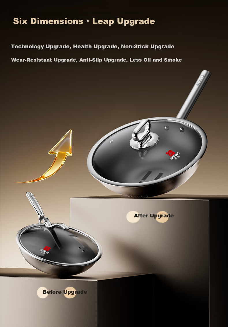 Sanhe 0-Coating Ultra-Fire Pure Titanium Frying Pan 28cm with Lid Non-Slip Base for 2-3 People Offline Model GC28F3 + Cling Film 7