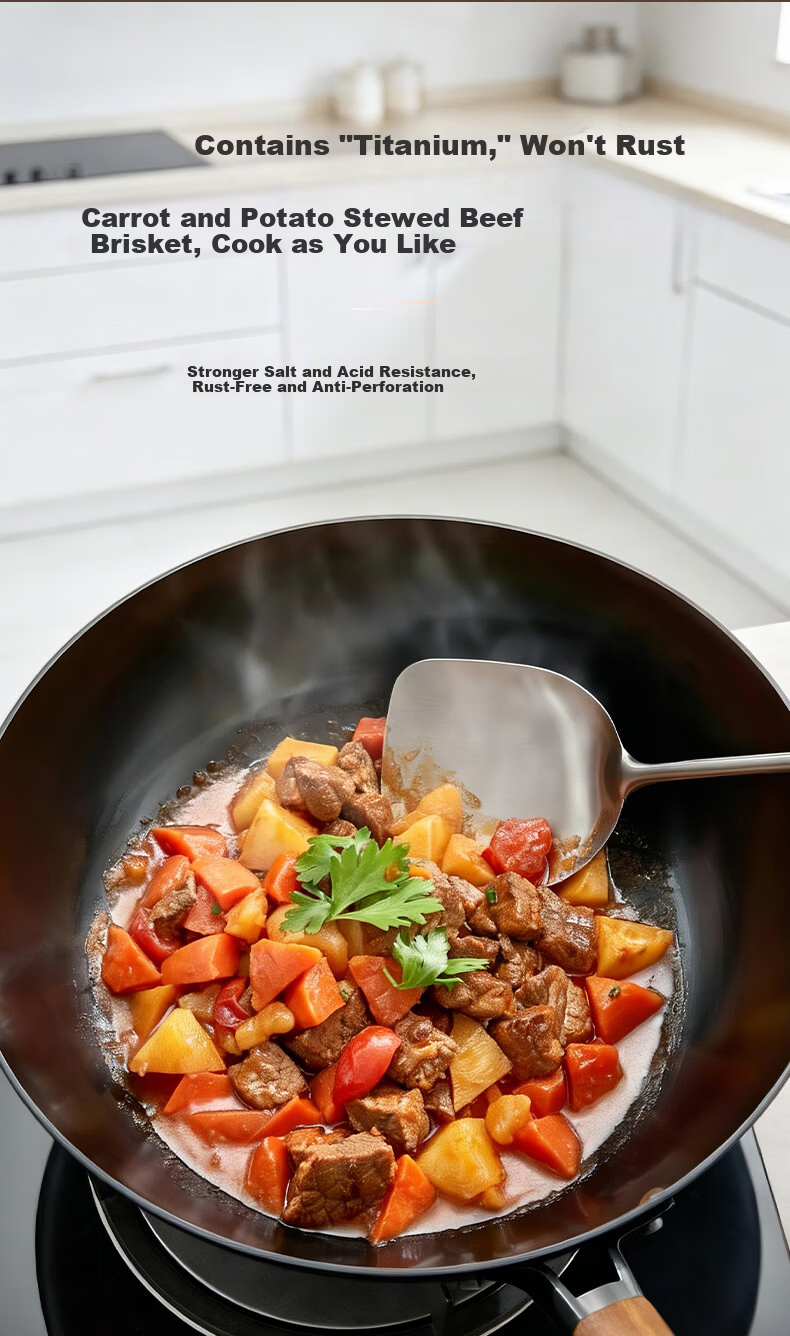 ASD Magic Titanium Iron Non-Stick Wok 30cm No Coating Compatible with Induction Cooker 3