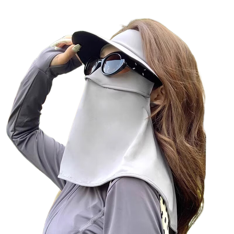 XUEXIMAN Women's Summer Sunscreen Face Mask UV Protection Ice Silk Full Face Neck Guard Breathable Cycling Hat and Mask Set