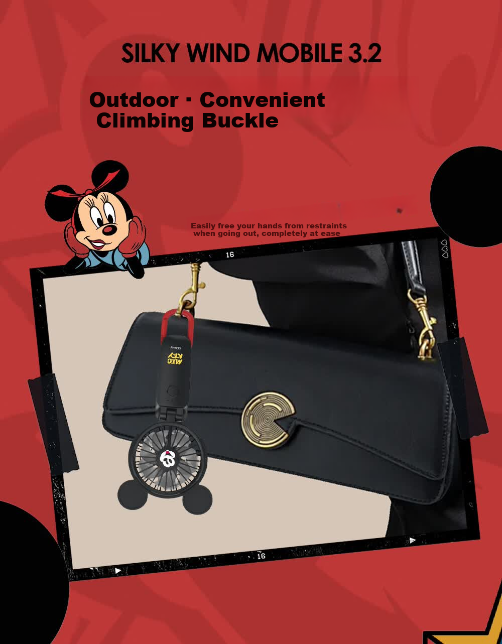 RHYTHM Japan Ultra-Quiet Handheld Fan Office Desktop Portable USB Rechargeable Long Battery Life Neck Hanging Mini Cooling Fan 9ZF040RI01 Minnie Black 10