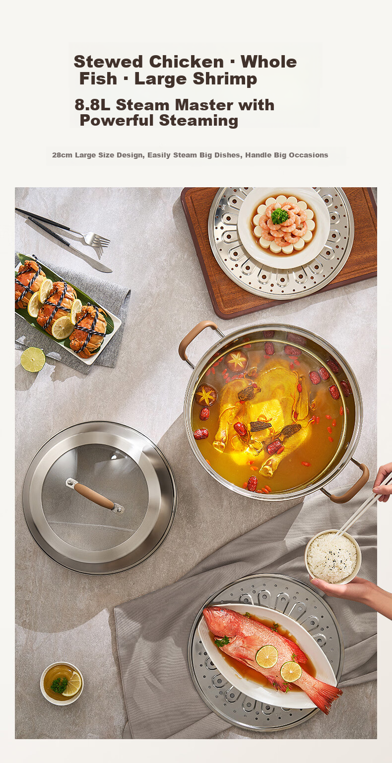 ASD Steamer Pot, Whole Pot 304 Stainless Steel Double-Layer Household Steaming And Cooking Pot, 28CM Multi-Layer Enlarged Non-Stick Steamer Q2 7