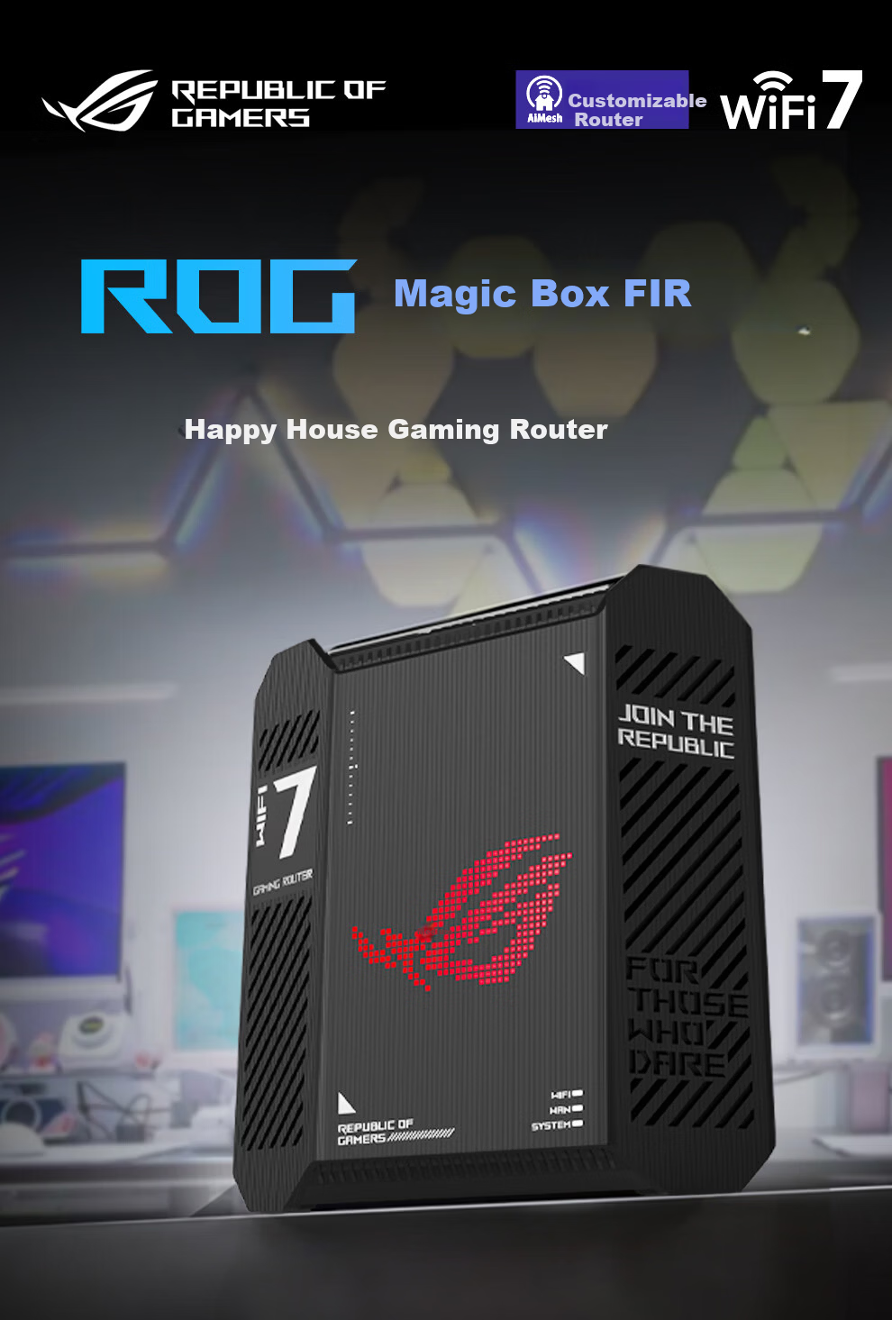 ROG [Renewal Subsidy] ROG Magic Box WiFi 7 Gaming Wireless Router (9 2.5G Ports, MTK AI Chip, 2GB DDR4 Memory) Aimesh Flexible Mesh Router 3