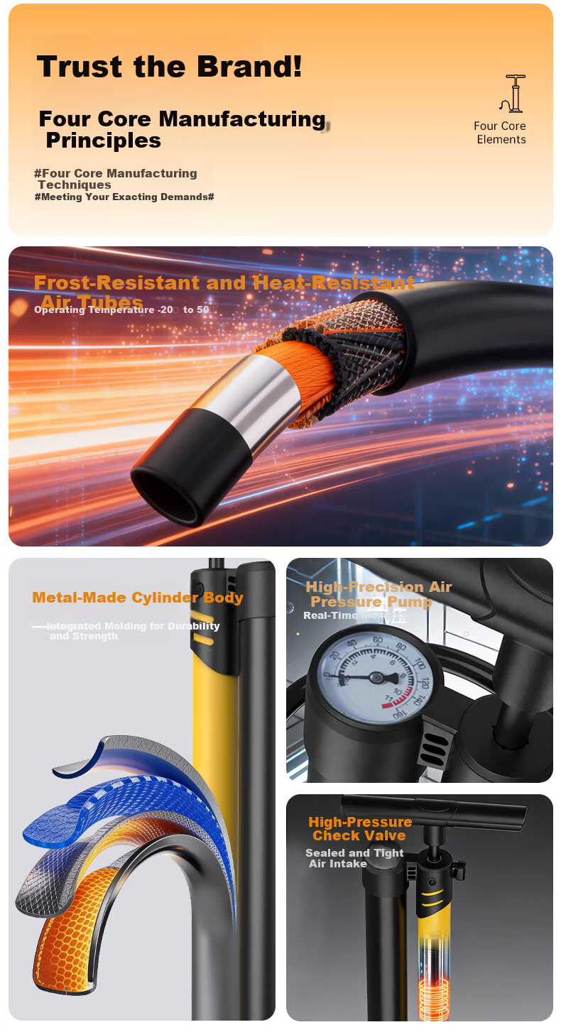 Huangchi Cycling Air Pump Universal High-Pressure Inflator for Bicycle Motorcycle Electric Vehicle Car Basketball 4