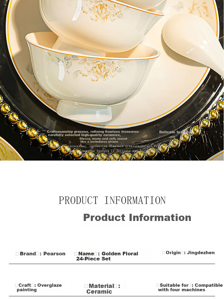 CERAMICS Jingdezhen Ceramic Bowls And Plates Dinnerware Set, Bowl And Plate Set, Housewarming Ceramic Tableware Gift 6