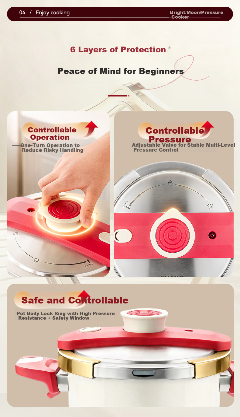 LINKFAIR High-Pressure Cooker Household Stainless Steel Explosion-Proof One-Touch Pressure Cooker Compatible with Gas and Induction Cookers 7