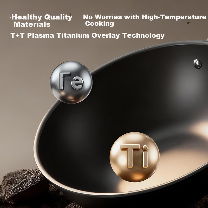 Chuida Huang 34cm Titanium Iron Flat Bottom Wok Frying Pan TC34SD Induction Cooker Compatible