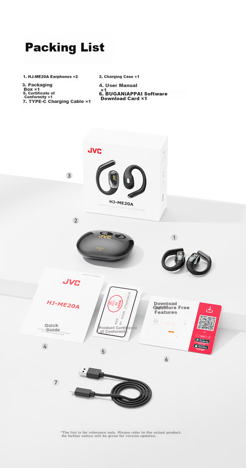 JVC 99th Anniversary Edition HJ-ME20A Tap Control Ear-Hook Bluetooth Earphones Wireless Open Sport Running Call Noise Cancelling Long Battery Life Moonlight White 12