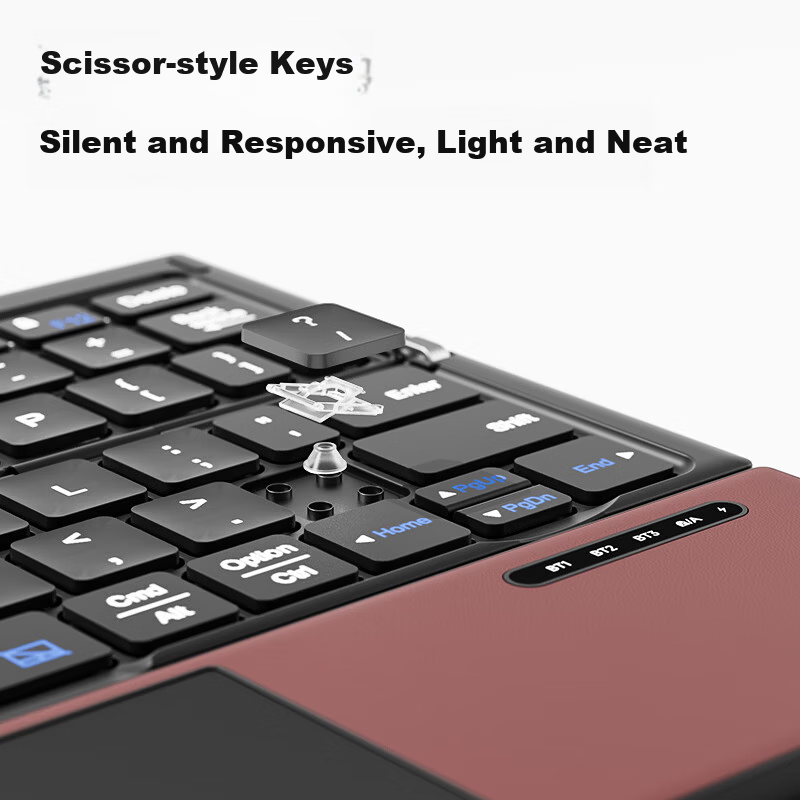 Kustar Tri-Fold Bluetooth Keyboard Wireless Mini Portable Pocket Compatible with Huawei Lenovo Honor OPPO Apple iPad Xiaomi Vivo Samsung Phones Tablets Red
