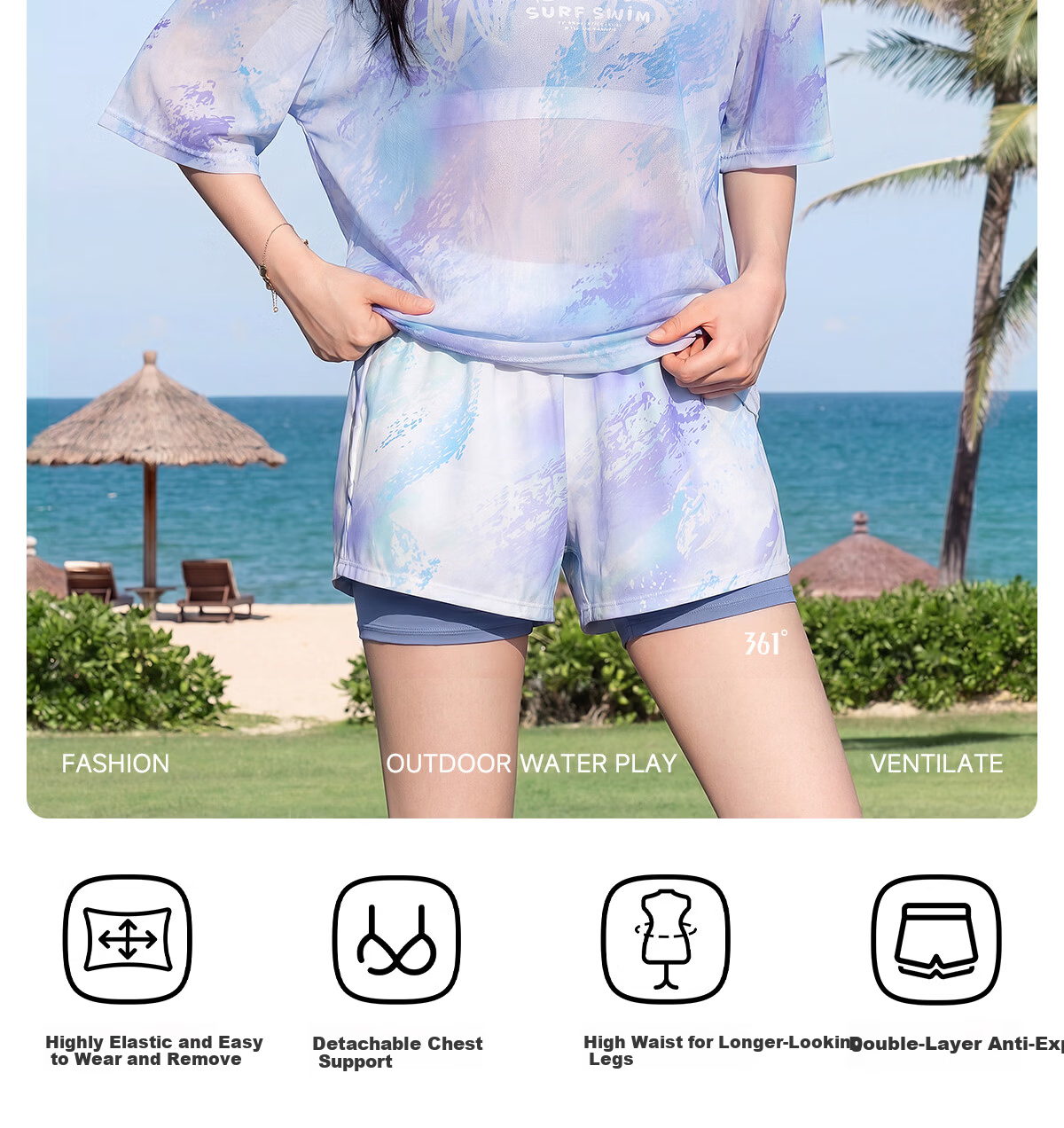 361° Women's Three-Piece Swimsuit Set 2026 New Luxury Beach Vacation Loose Plus Size Swimwear Hot Spring 1