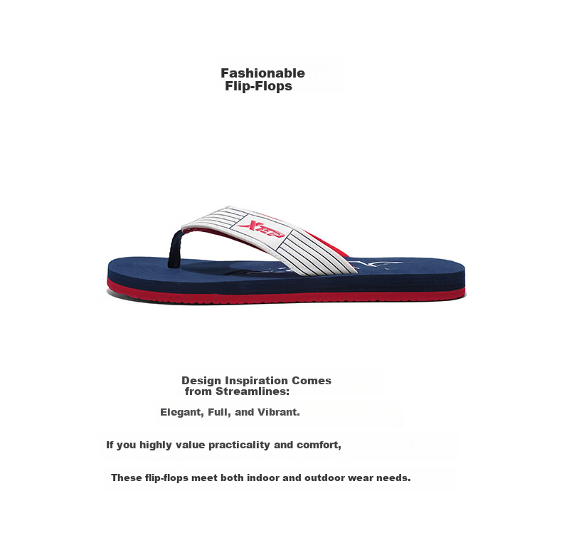 XTEP Men's Sports Herringbone Flip Flops Summer Outdoor Casual Sandals A082 White Black Size 39 2