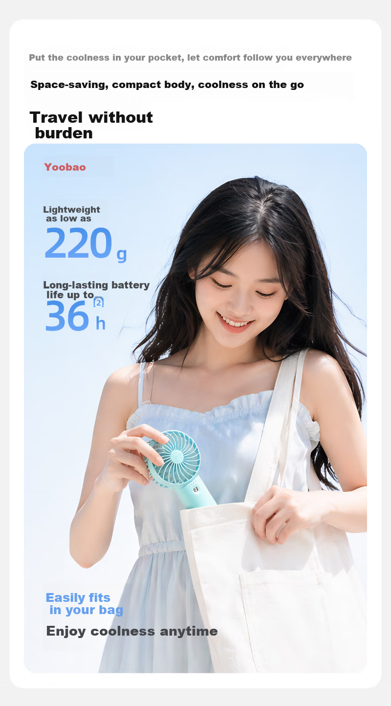 Yoobao Handheld Mini Portable Silent Fan Long Battery Life Office Student Dormitory Desk Fan Rechargeable Vitality Blue 6000mAh 9