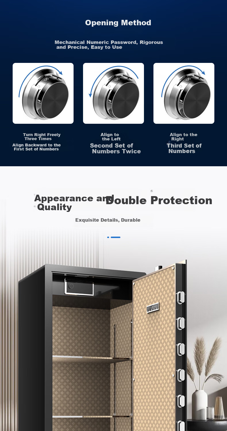 ONNAIS Home Small Mechanical Combination Lock Safe Office Large All-Steel Anti-Theft Pry-Resistant Wall-Insertable Safe 45CM - Premium Black Mechanical Combination 6