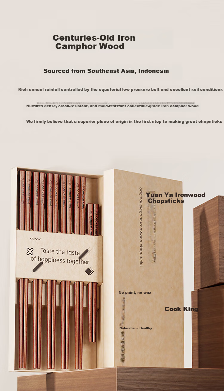 COOKER KING Chicken Wing Wood Chopsticks, Unvarnished And Unwaxed High-Quality Wooden Chopsticks, 5 Pairs Family Set, Fast Solid Wood Round Chopsticks 5