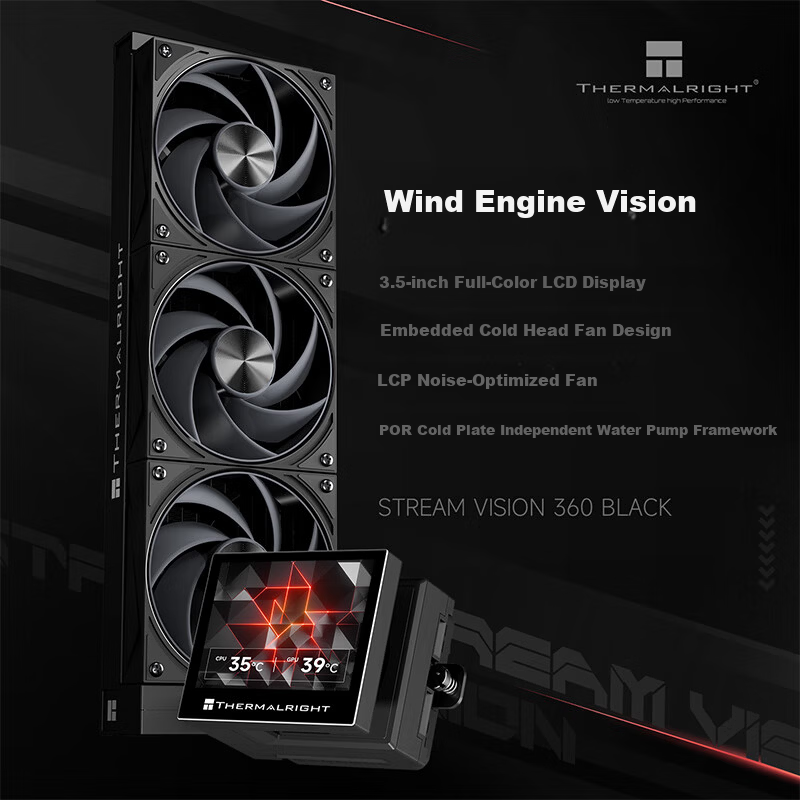 Thermalright STREAM VISION 360 BLACK All-in-One Liquid Cooler SV360 BLACK Embedded Fan