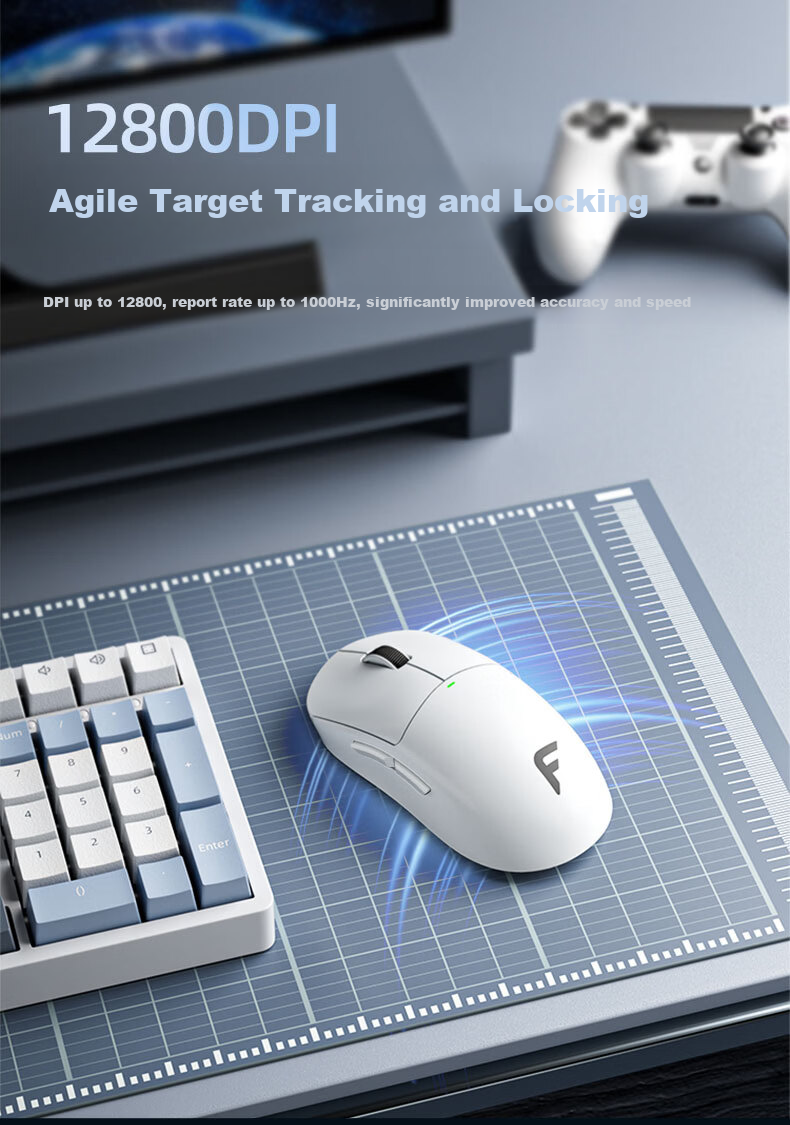 Founder Tri-Mode Gaming Mouse Wired/2.4G/Bluetooth 60G Ultra-Lightweight Feel Small to Medium Hand S205 Esports Chip All-Purpose Gaming Office Mouse G980 Pure White 11