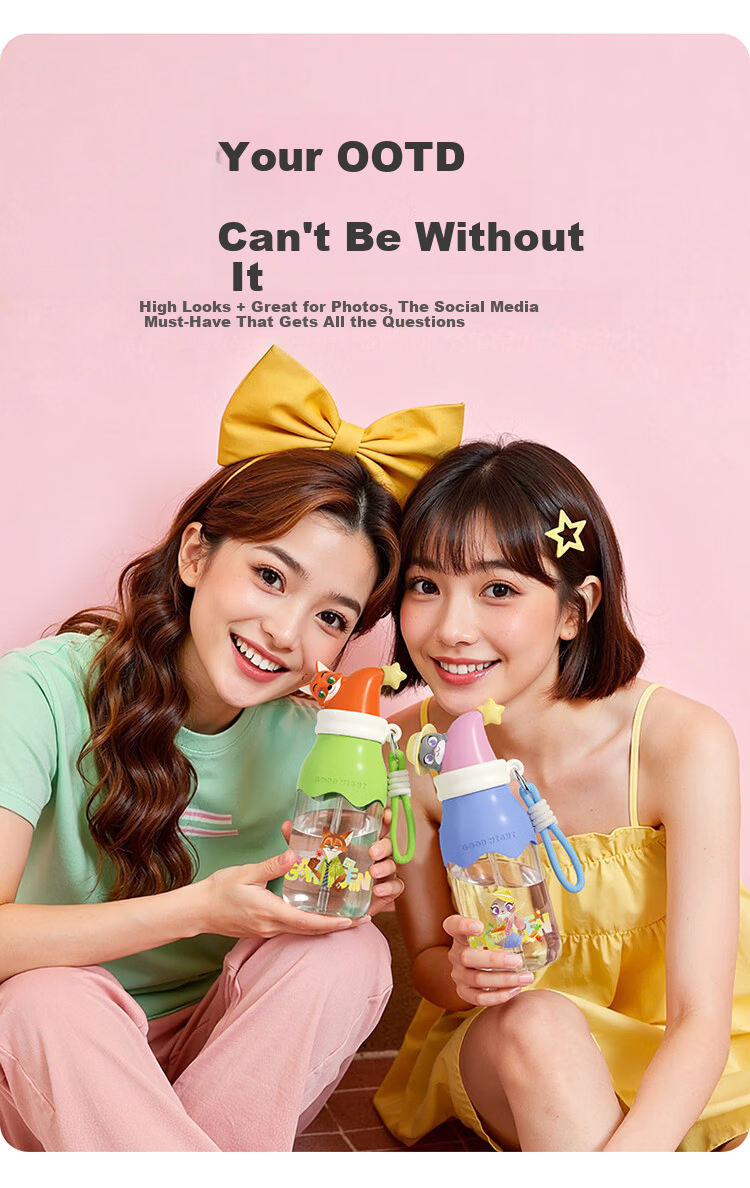 Disney Straw Cup Children's Water Bottle Summer Plastic Cup Student Ladies High-Value Portable High-Temperature Resistant 600mL Mickey 7