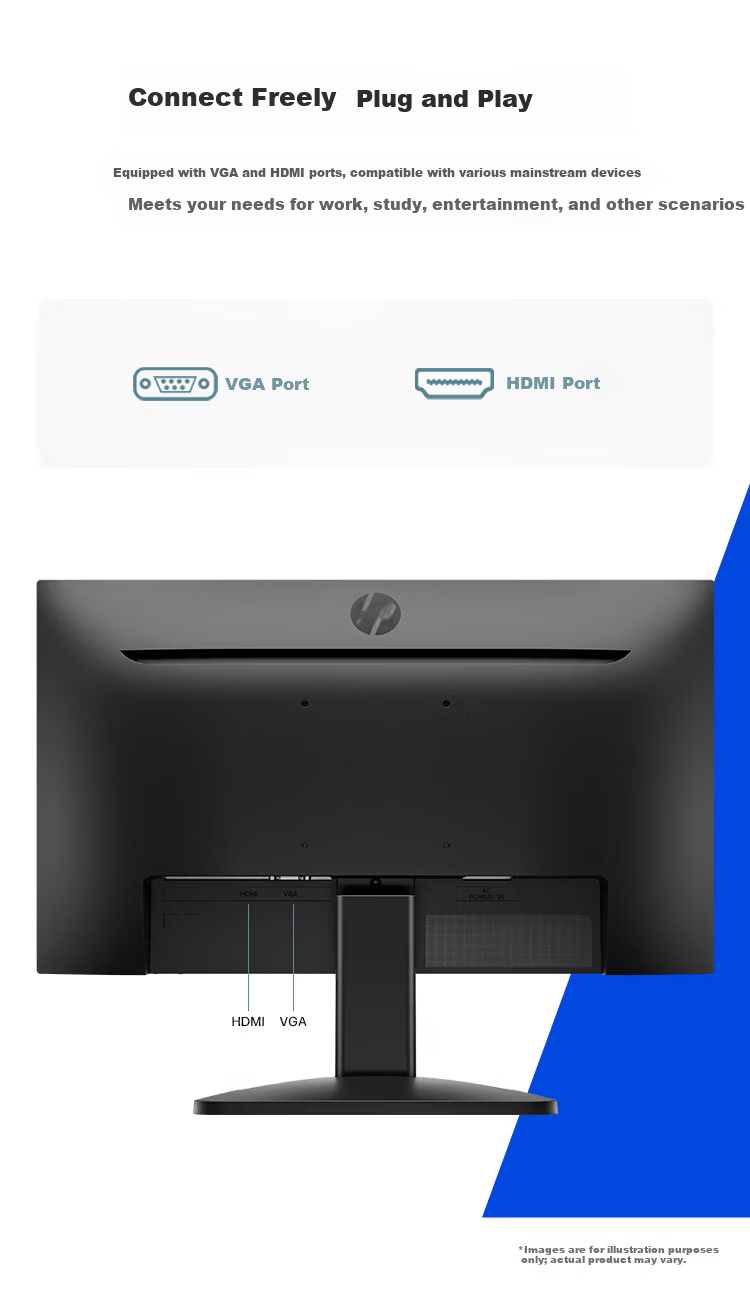 HP 322pe 21.45-inch Low Blue Light Monitor 100Hz IPS Technology Office Computer Display Wall-Mountable HDMI+VGA Ports 6