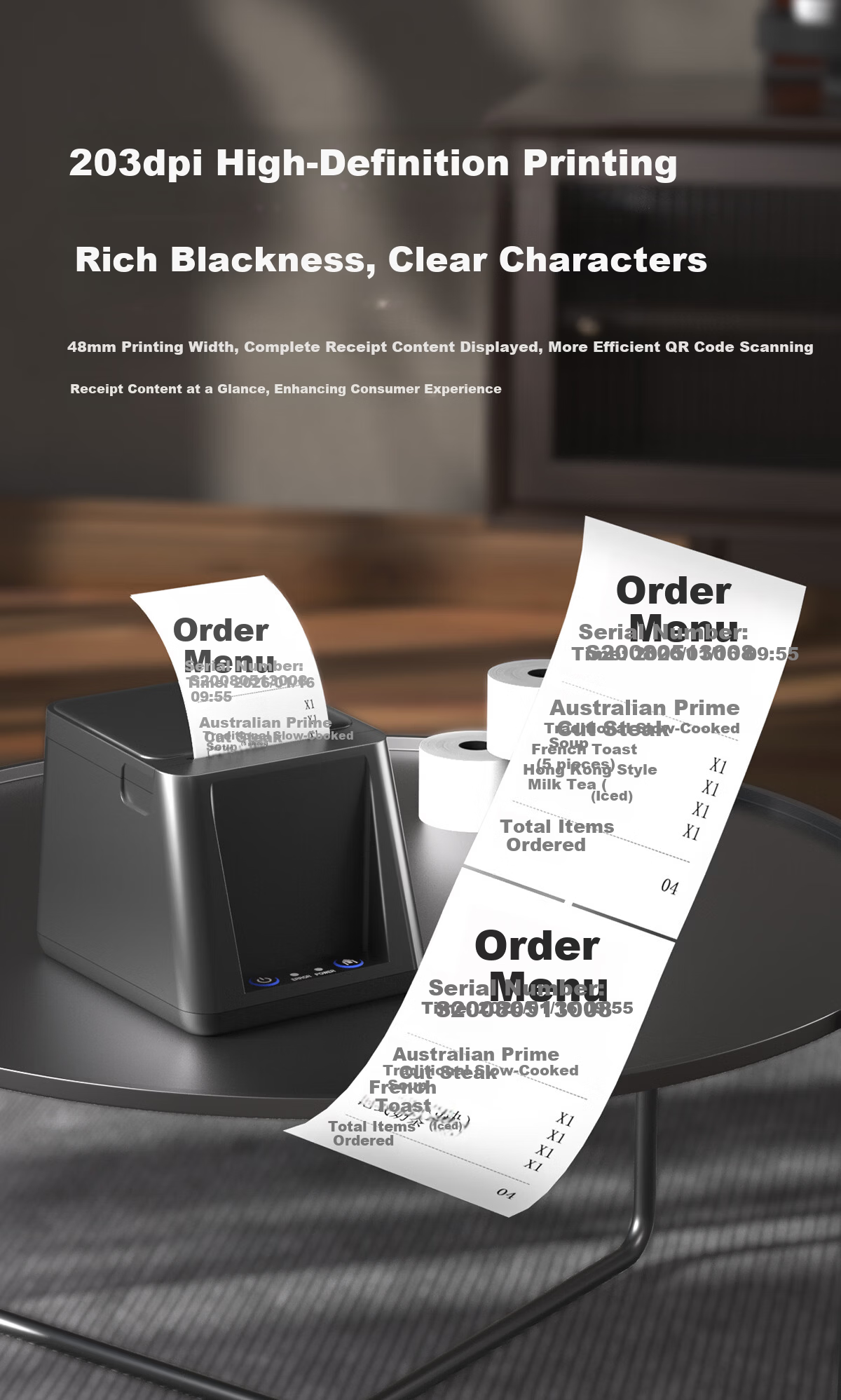 Caige T58 58mm Thermal Receipt Printer USB Version for JD Meituan Ele.me Takeout Order Cash Register Supermarket Retail Convenience Store Receipt Printer Computer 3