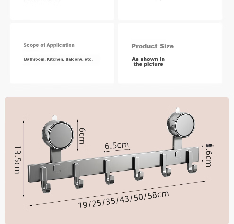 Jiabaili Suction Cup Kitchen Hook No Drilling Multi-Functional Rack for Dishcloths, Spatulas, Spoons, Wall-Mounted Kitchen Door Storage Rack 10