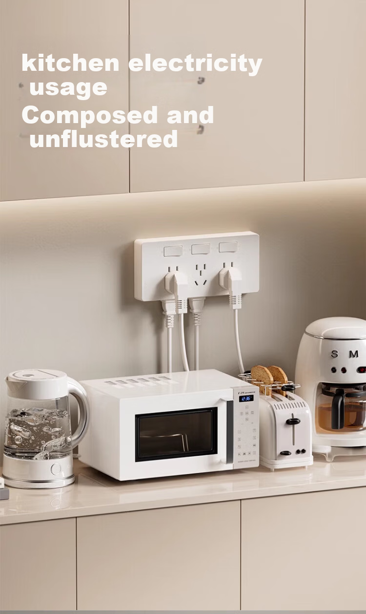 AUX Extension Power Strip with Cord Multi-Functional Bedroom Wall Mount Expansion Socket Kitchen Power Outlet Gray 8