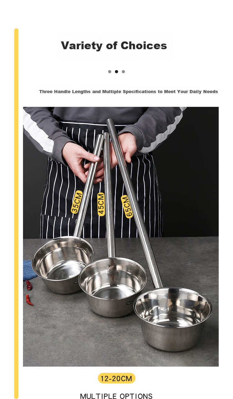 Chuwanya Stainless Steel Long Handle Soup Ladle Water Scoop Commercial Large Soup Porridge Ladle 12cm Diameter 45cm Length 3