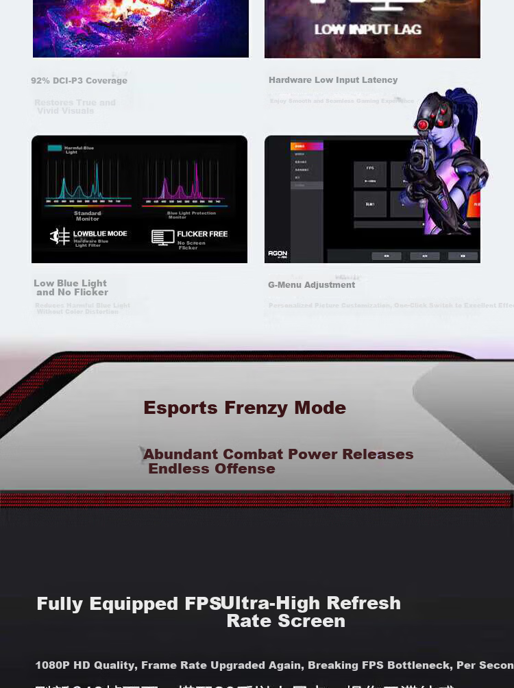 AOC 24.5-inch Native 300Hz Overclocked 310Hz Gaming Monitor Fast IPS HDR400 0.3ms Response Hardware Low Blue Light Display 25G40SE 3