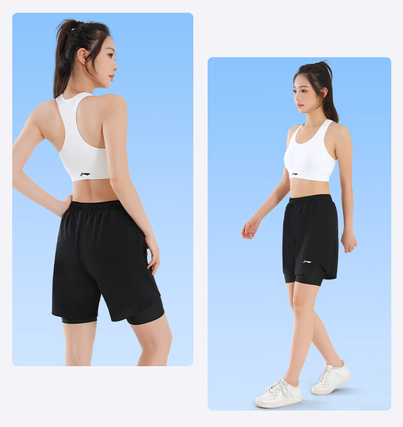 Li-Ning Shorts, Summer Women's Sports Running Marathon Fitness Quick-Dry Casual Two-In Beach Shorts with Lining Pants 23