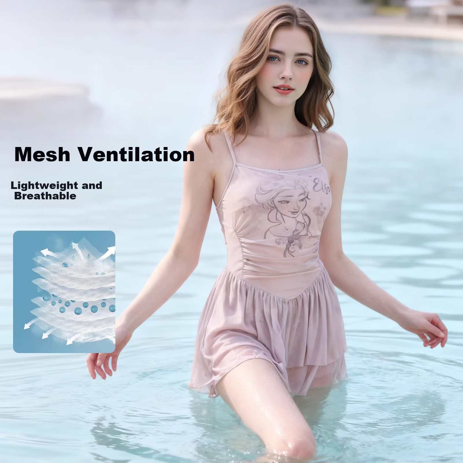 Disney Women's One-Piece Swimsuit with Cover-Up Girls Beach Vacation Hot Spring Swimwear D15073S2E Brown M