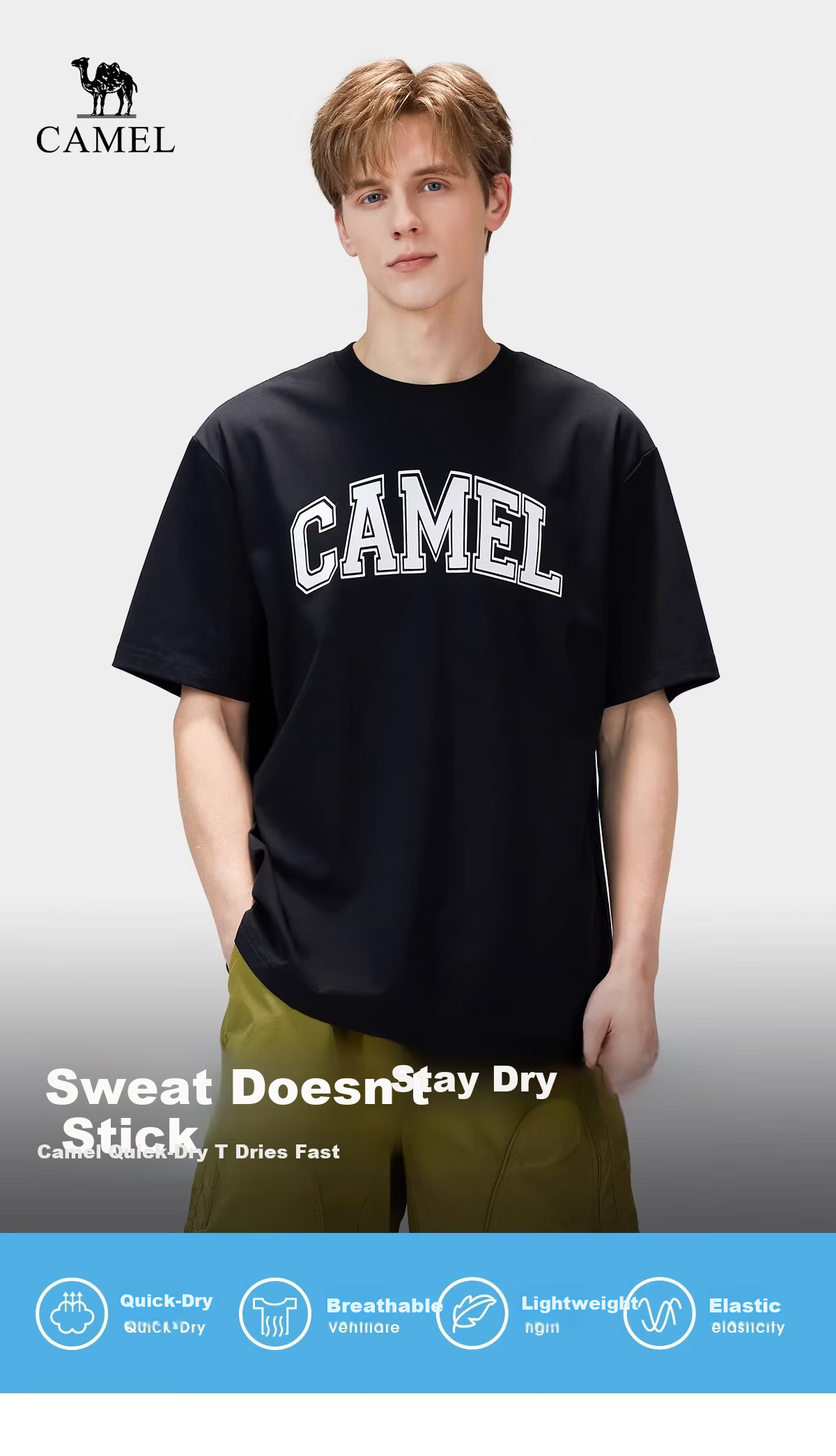 CAMEL Outdoor Quick-Dry T-Shirt Unisex Spring Summer 2026 Breathable Moisture-Wicking Stretch Cotton Hiking Mountaineering Sports Top 9098 1