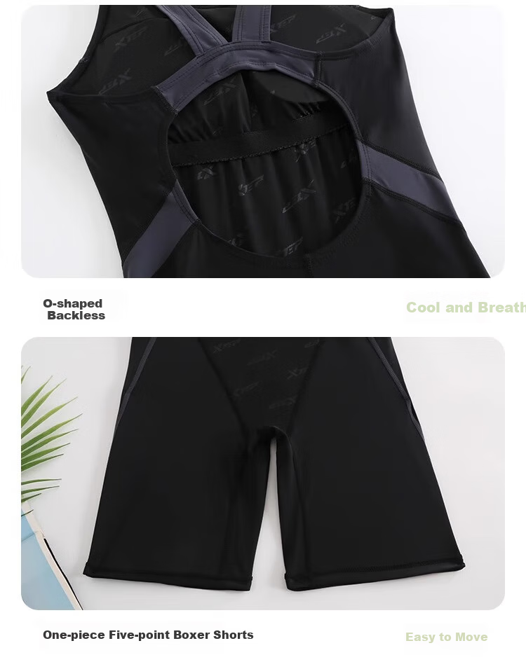 Xtep Women's Conservative High-End Professional Competitive Slimming Tummy Control One-Piece Five-Point Training Swimsuit 26