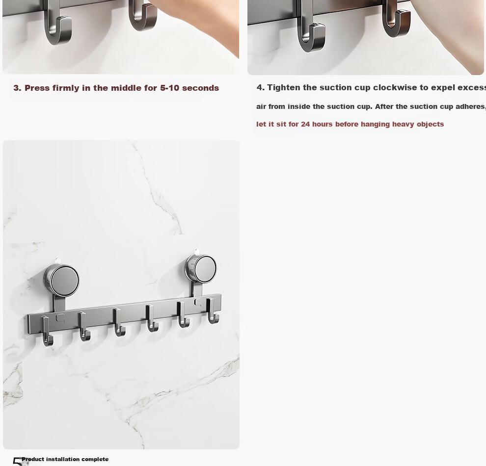 Jiabaili Suction Cup Kitchen Hook No Drilling Multi-Functional Rack for Dishcloths, Spatulas, Spoons, Wall-Mounted Kitchen Door Storage Rack 15