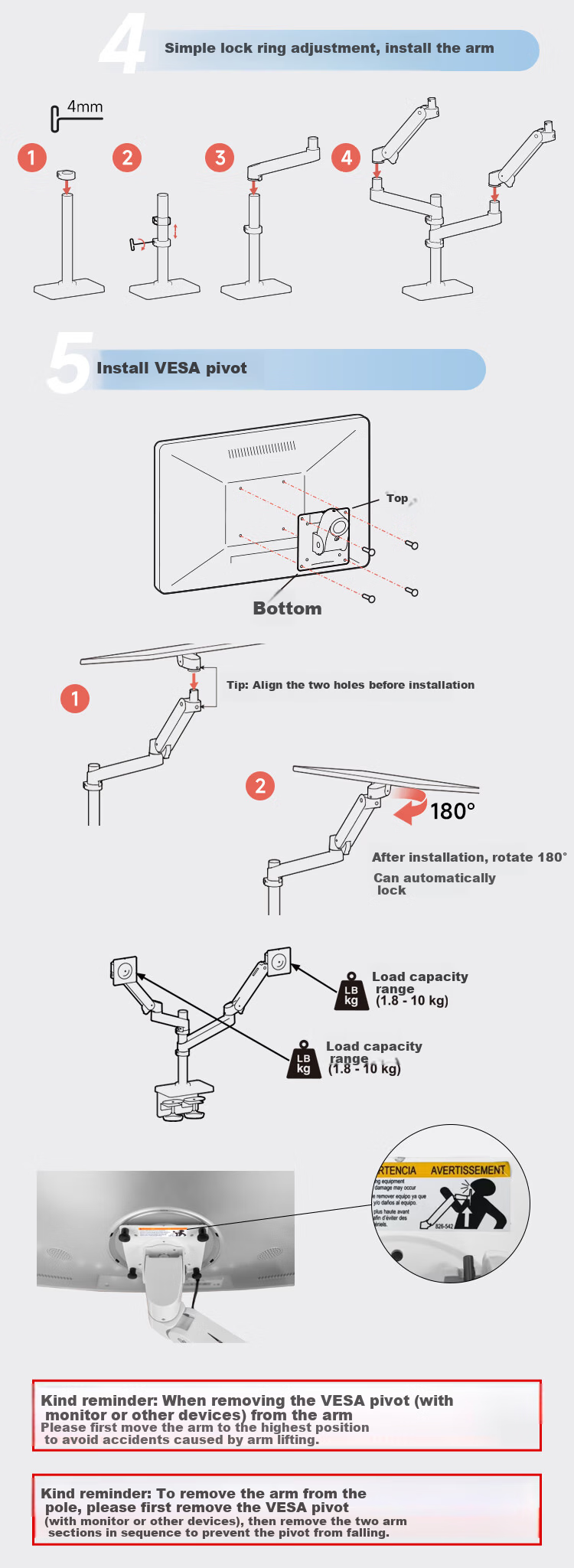ERGOTRON 40" Dual Monitor Arm Stand Large Screen Dual Display Monitor Mount Computer Monitor Riser Desk (45-509-216) White 11