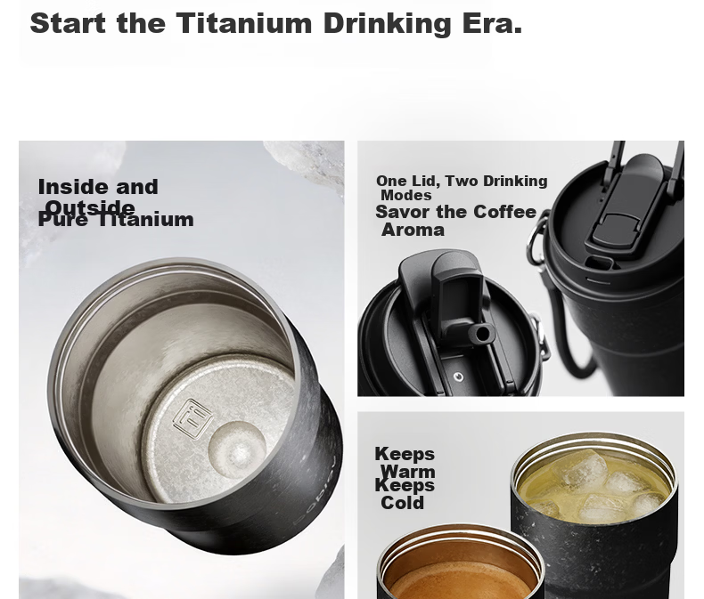BABLOV Huaban Sen Coffee Cup Titanium Cup 99.9% Pure Titanium Insulated Water Bottle High-end Men's Birthday Gift 380ml 3