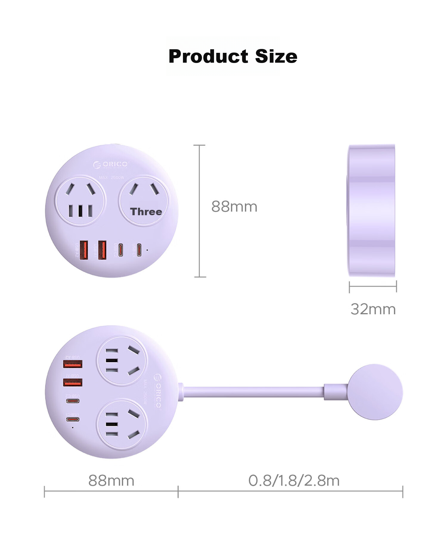 ORICO Small Magnetic Multifunctional Power Strip Socket One-to-Multiple Dormitory Office Home Extension Cord USB Desktop Charging Station Supports 20W Fast Charging 2M Blue 19