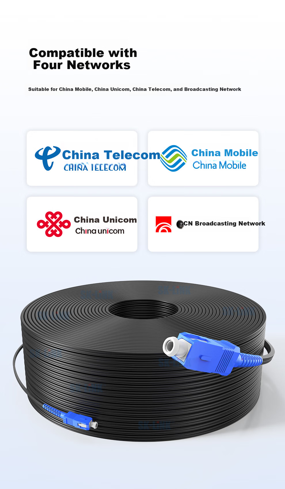 SK-LINK Single-Mode Simplex Outdoor 1-Core 3-Steel Wire Self-Supporting Butterfly Low-Smoke Halogen-Free Patch Fiber Optic Cable Broadband Fiber Optic Drop Cable 100m SWGLSM-100M 3