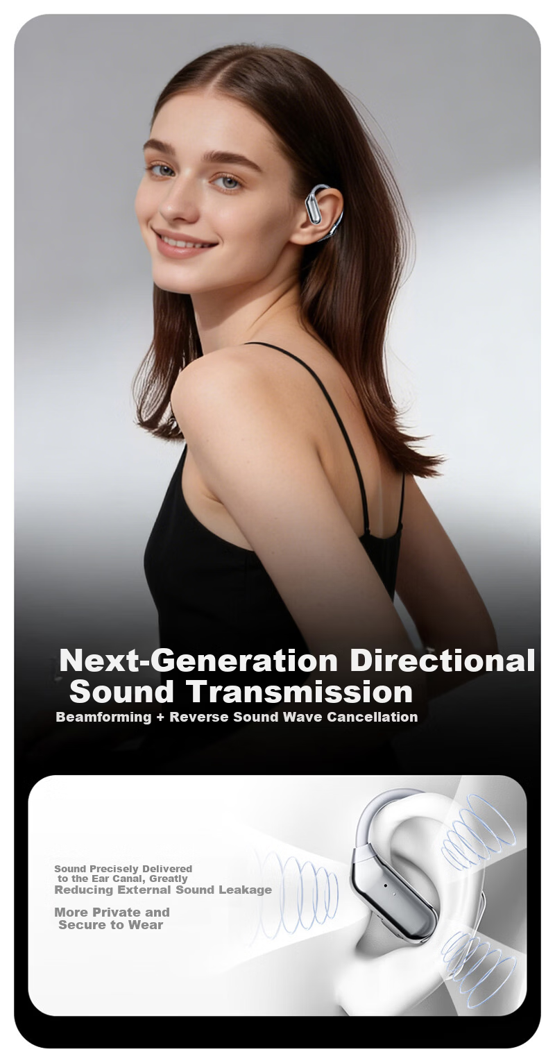 Aigo Bluetooth Earphones Over-Ear Bone Conduction True Wireless Long Battery Life In-Ear Free Running Music Call Noise Cancelling SJ285 Silver White 6