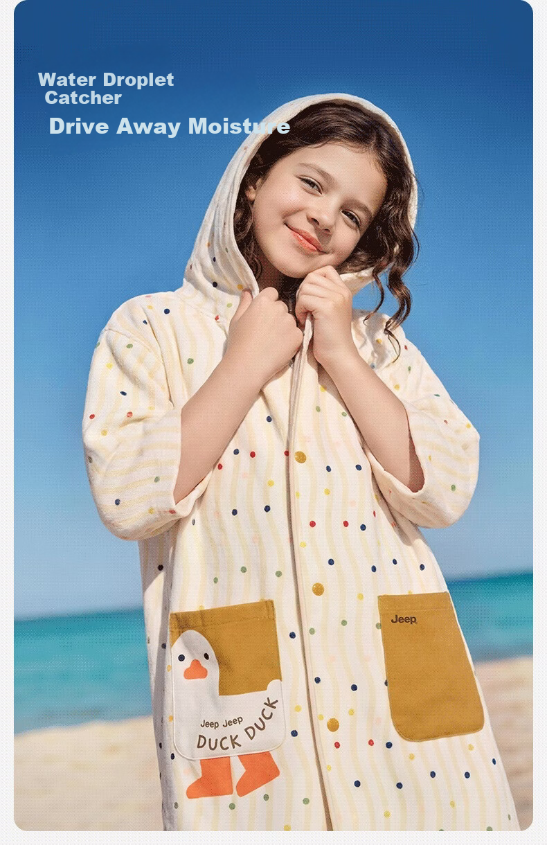 JEEP Quick-Dry Kids Absorbent Wearable Cape Swimming Robe Travel Portable Beach Towel Light Lotus Green 3