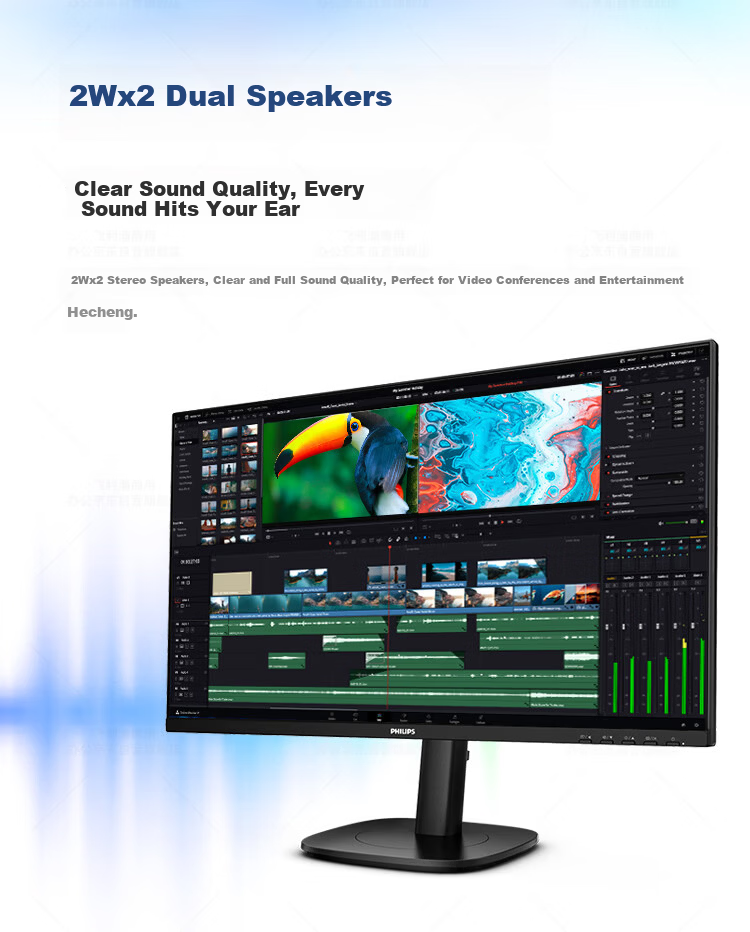PHILIPS 27-inch 2K HD IPS Monitor 144Hz Circular Polarization Eye Protection Comfortable Blue Light 4.0 Adjustable Height and Rotation Built-in Speakers Commercial Office Computer Display 13