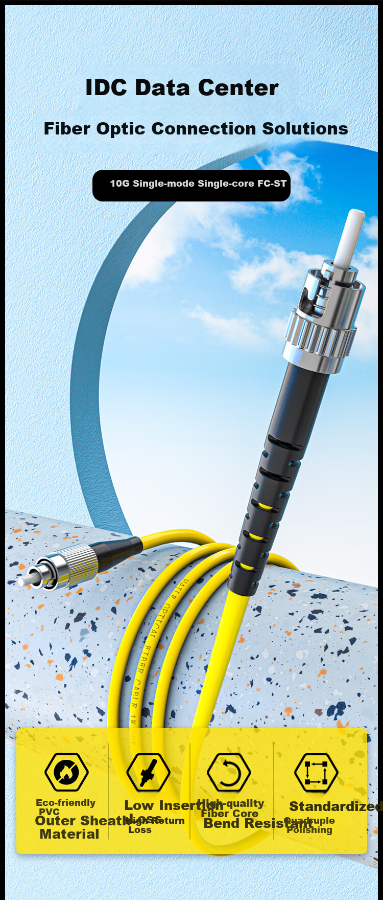 HAILE Telecom Grade Single-mode 10G Optical Fiber Patch Cord Single-core Φ3.0 (ST-SC, 9/125) 3m Fiber Optic Pigtail HJ-1ST-SC-S3 1