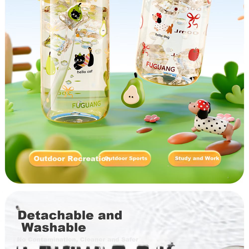 Fuguang PPSU Water Bottle Children's Student Portable Large Capacity Dual Drinking Flask Summer Carry Handle Backpack 980ml 14