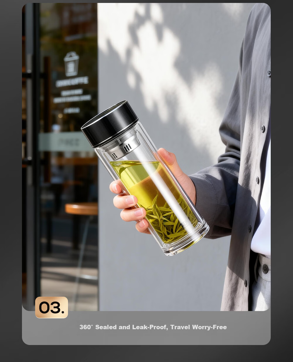Fuguang Borosilicate Glass Pure Titanium Tea Infuser Double-Layer Business Travel Water Cup Men's Gift Box Set 14