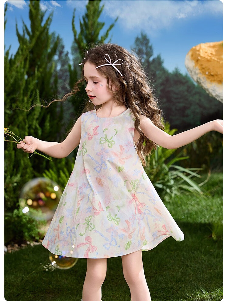 ASK JUNIOR Kids Summer Sleeveless Cotton Printed Vest Dress for Girls 14