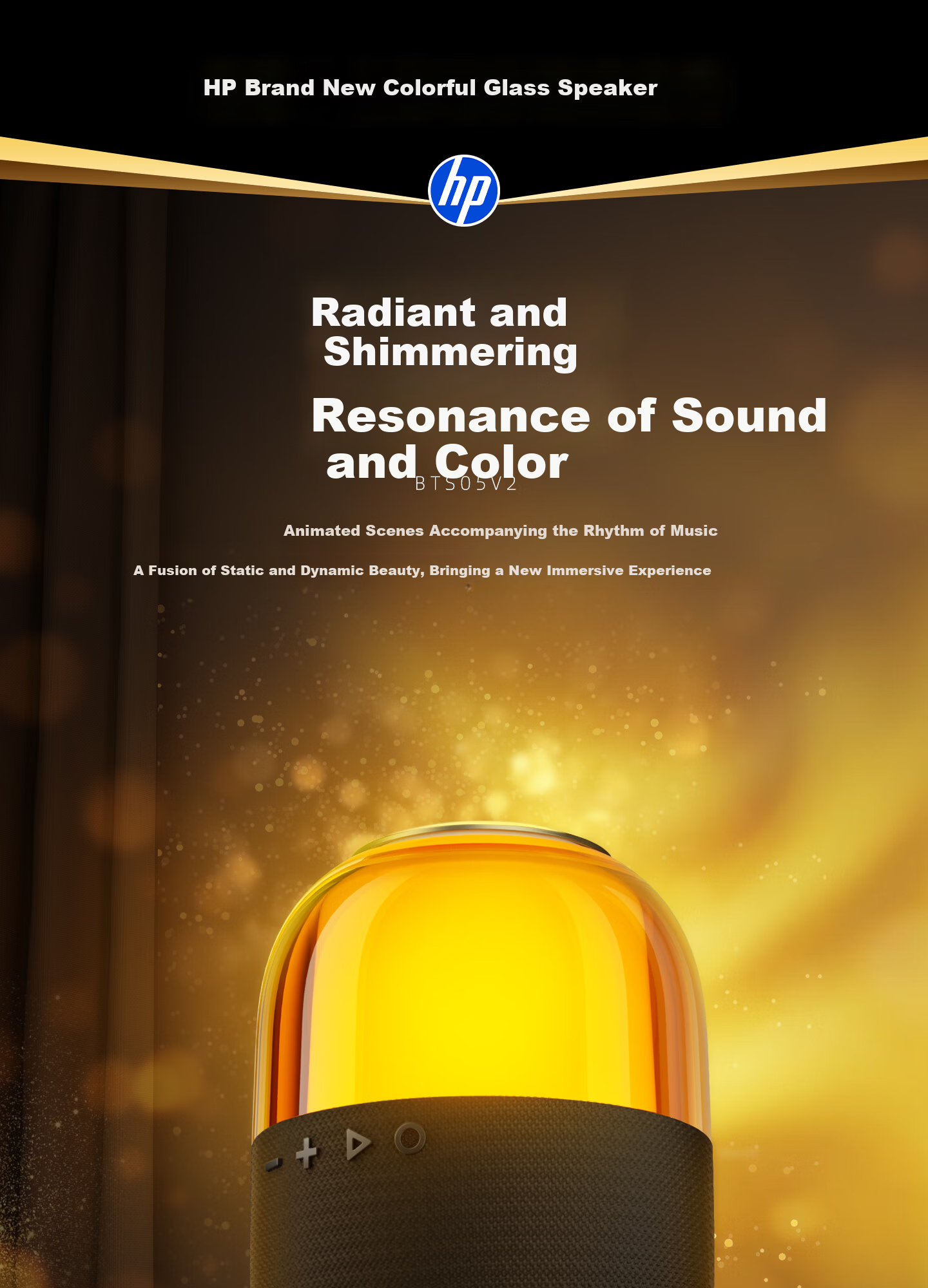 HP Bluetooth Speaker Glass Colorful Rhythm Mini Bass Portable Small Speaker for Computer and Mobile Phone Gray 1