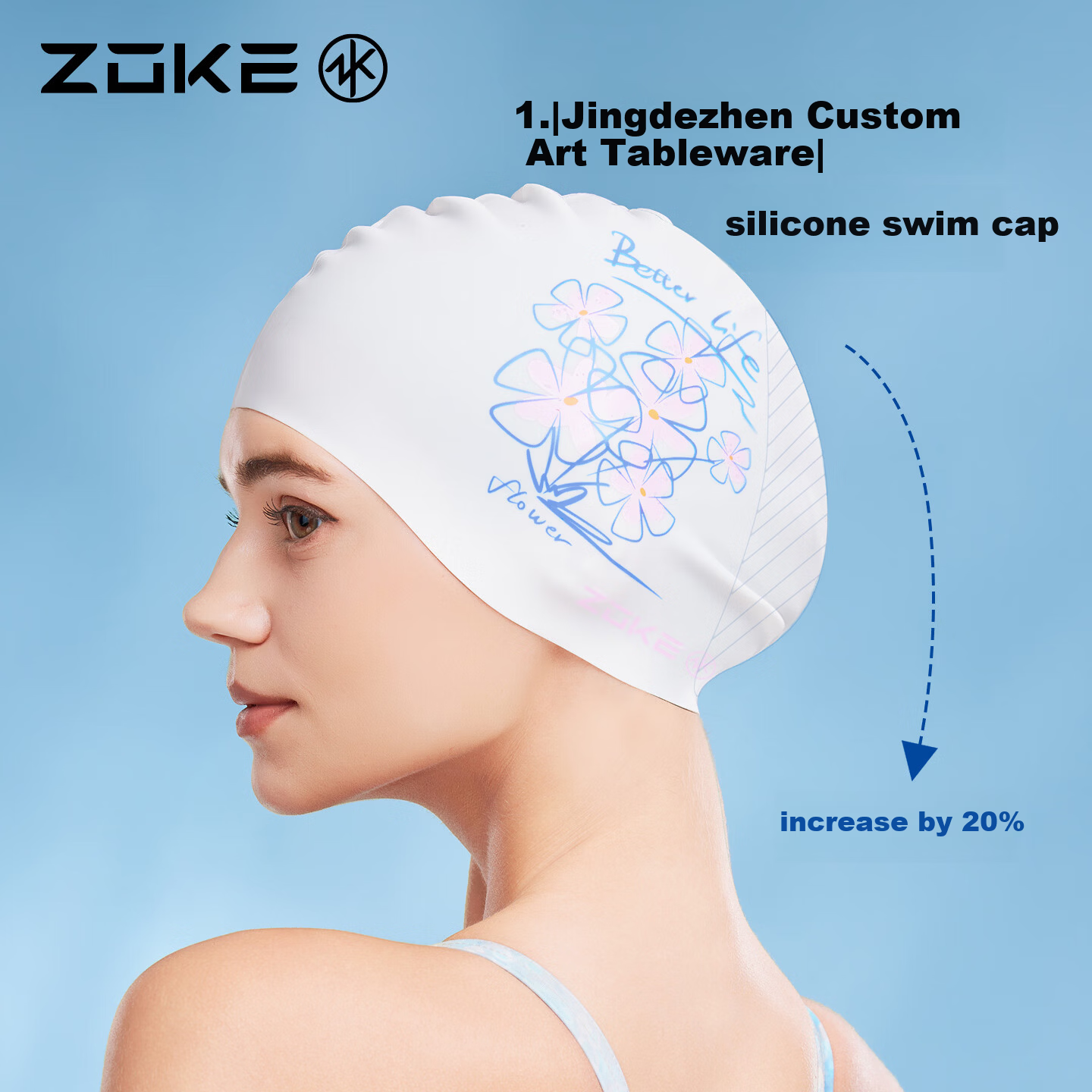 ZOKE Women's Extra Large Silicone Swim Cap Long Hair Waterproof Non-Slip Comfortable Fashionable Swimming Training 626303207