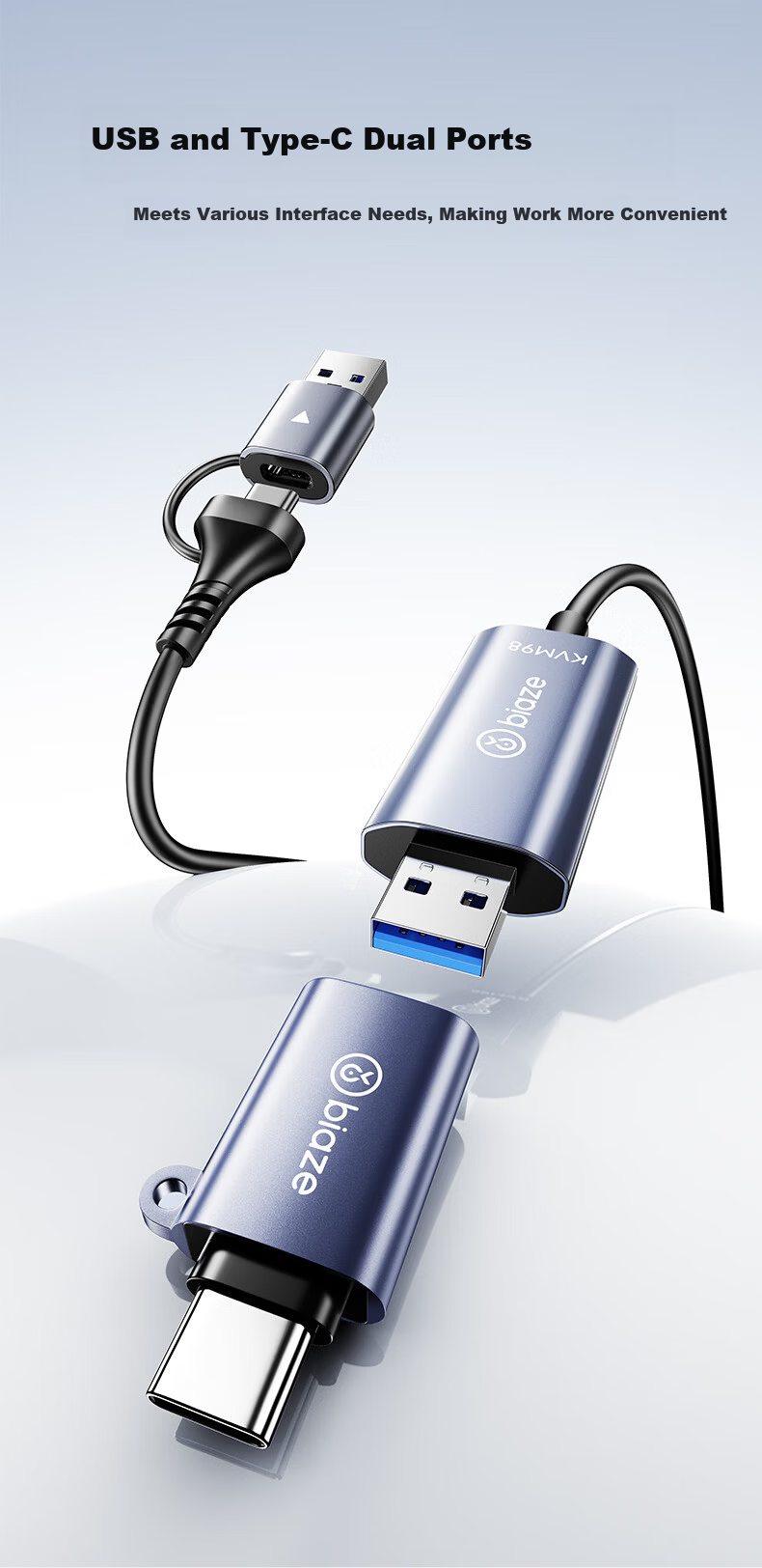 BIAZE USB/Type-C 3.0 Dual Interface Data Transfer Cable Male to Male for PC Laptop 2M - Share Mouse Keyboard No Driver Needed 6