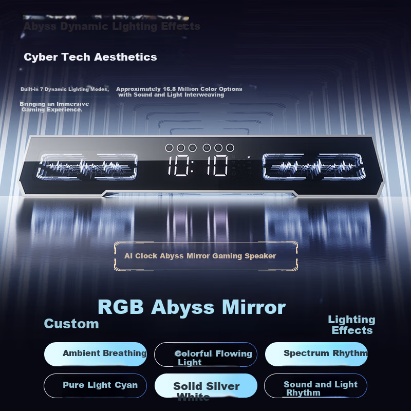 COLORFIRE Rainbow X9 PRO 2026 Gaming Speaker Home Desktop Computer Game Soundbar Abyss Mirror Light AI Clock Wireless Bluetooth White 520 Gift for Men and Women