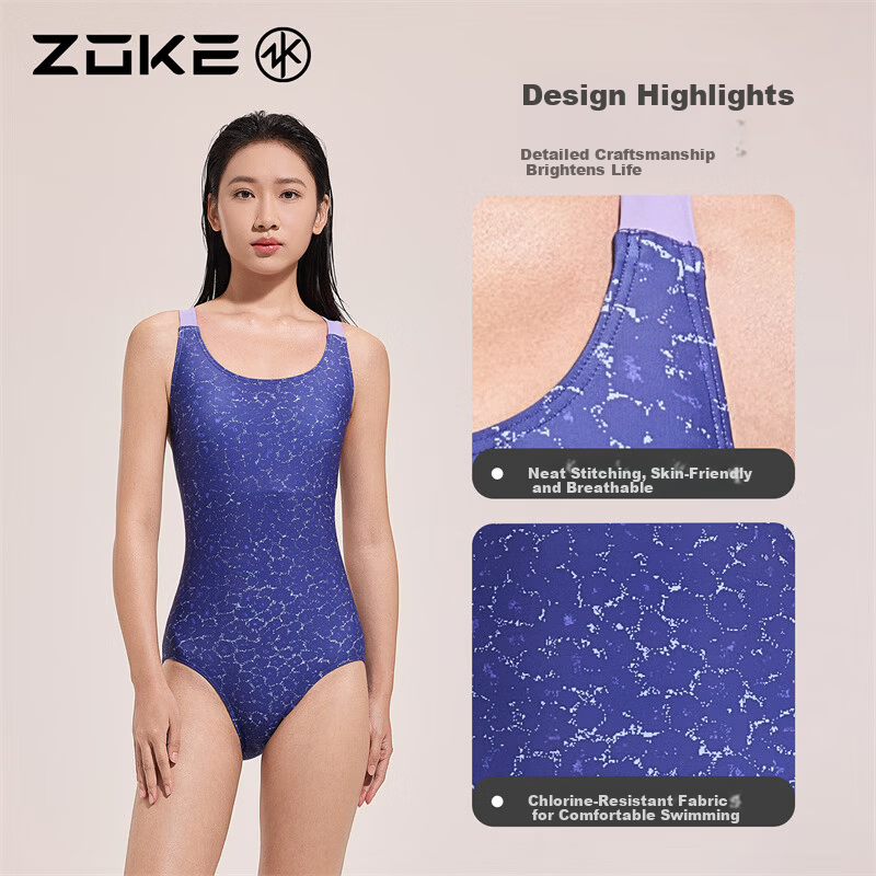 ZOKE Women's One-Piece Triangle Racing Swimsuit Slim Fit No Water Pocket 126301138 Dark Purple Leopard Print M