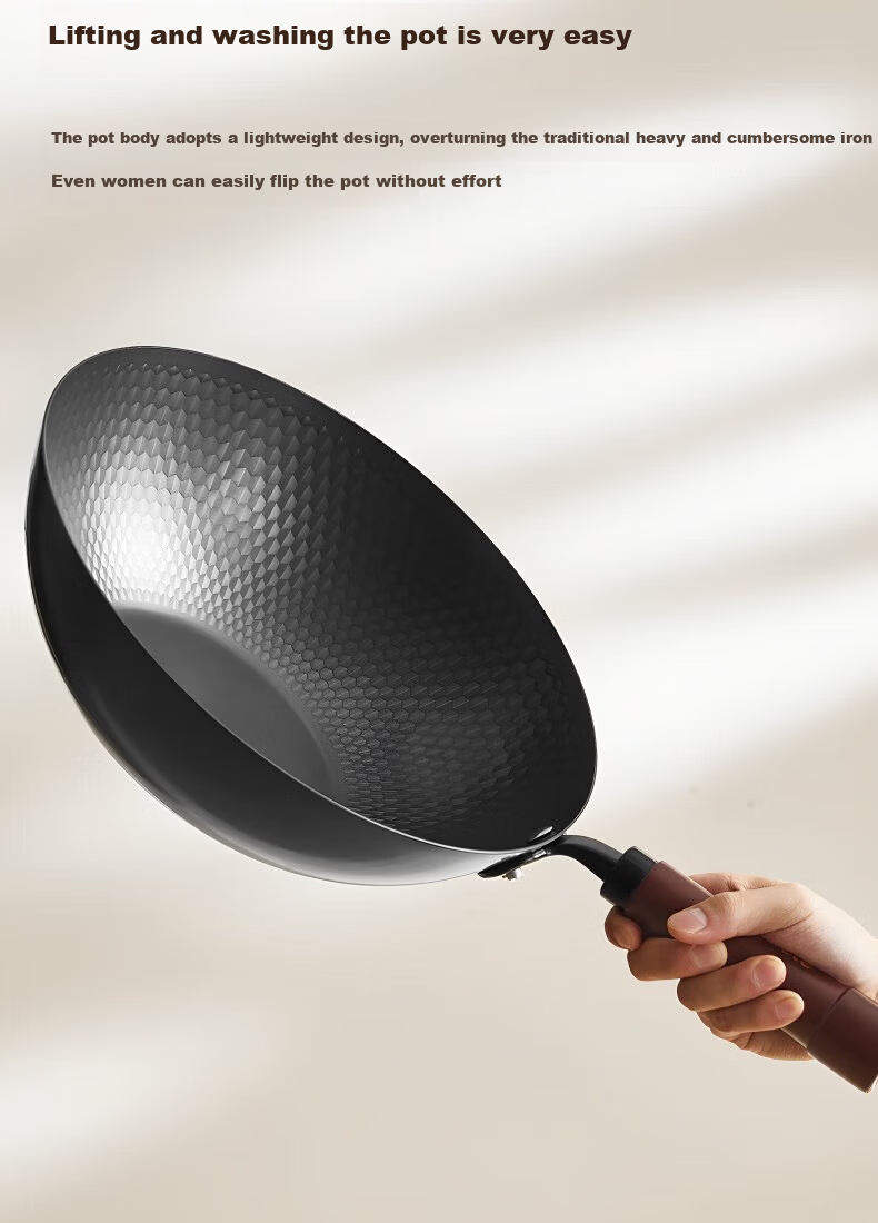 Carote 32cm Titanium-Free Coating Iron Wok Non-Stick Stir Fry Pan for Home Use Compatible with Gas and Induction Cooktops 10